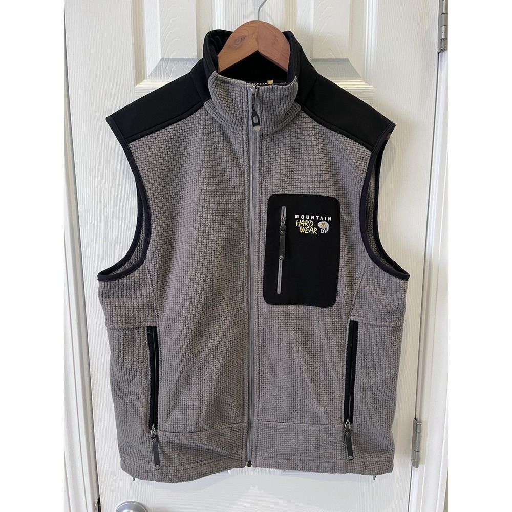 Mountain Hardwear Gore Windstopper Fleece Vest Mens Large Gray Black Full Zip